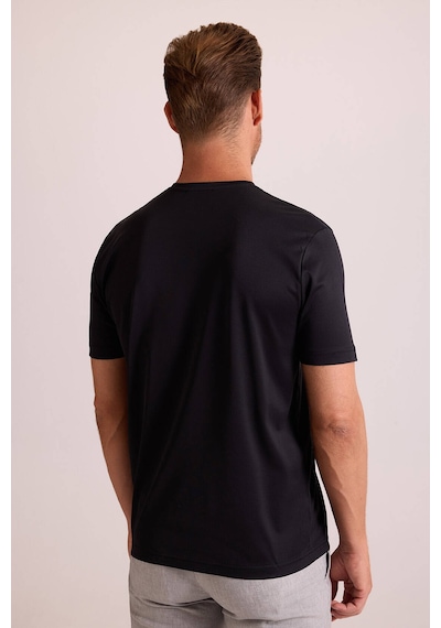 Erkek Siyah Regular Fit Merserize Pamuk T-shirt