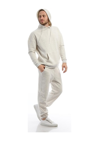 Polostate Erkek Kapüşonlu Kanguru Cepli Sweatshirt Kar Melanj