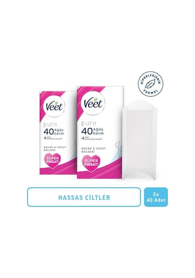 Veet Pure Ağda Bandı Hassas Ciltler İçin Bacak&Vücut Bölgesi 2 x 40'lı