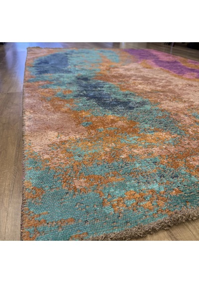 Hoom Rugs Arkaik Plz 01 Eflatun Etnik Renkli Vintage Makine Halısı Çok Renkli