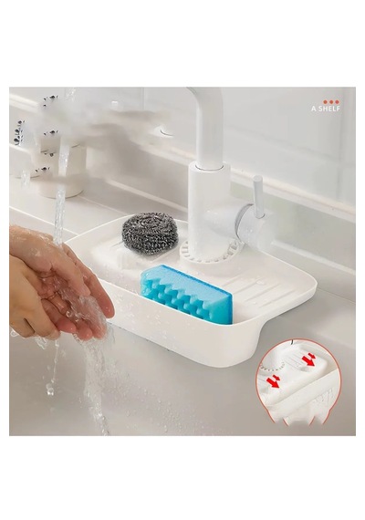 Beyaz Musluk Düzenleyici Evyelik Mutfak Lavabo Tezgah Üzeri Bölmeli Organizer Beyaz