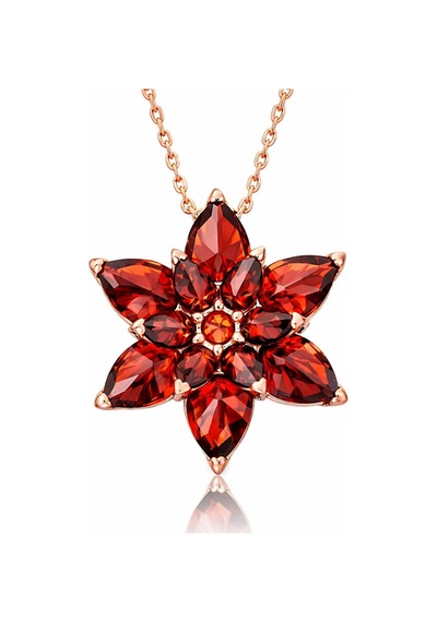Gümüş Rose Kırmızı Lotus Çiçeği Kolye Çok Renkli Çok Renkli