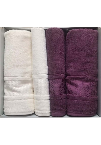 Özdilek 4 Parça Best Hamam Seti, Banyo Havlu Takımı-blossom Mürdüm Krem Mürdüm