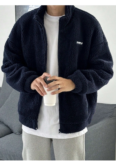 Genius Store Oversize Tam Fermuarlı Kuzu Sweatshirt İçi Polarlı Sherpa Kumaş Sweatshirt Lacivert