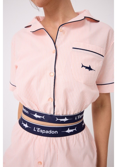 Lespadon Marısılk Seastrıpe Kadın Yazlık Şortlu Crop Gömlekli Pijama & Lounge Takımı-3201 Pembe