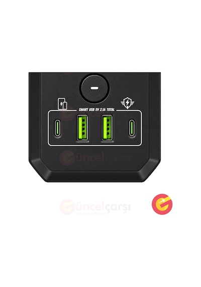 Güncelçarşı 3'lü Akım Korumalı Küp Priz 2 Metre Kablolu 2200w 1050j 2 Usb 2 Type-c Girişli Gece Lambalı Açma Kapama Düğmeli Çoklu Priz 0 - 2 M