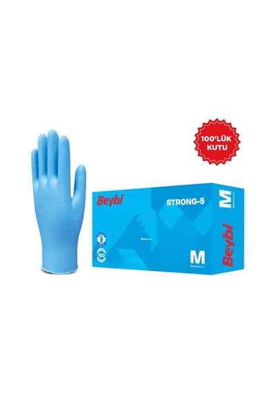 Strong-5 Pudrasız Mavi Kalın Nıtrl Eldiven - 100'lük Kutu