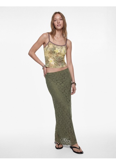 Koton Yüksek Bel Slim Fit Midi Dantelli Kalem Etek Haki 6sal70003ık Haki