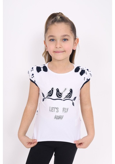 Toontoy Kids Toontoy Kız Çocuk Nakış Detaylı Tişört Beyaz