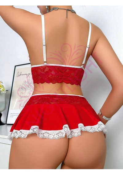 Astrid T Premium Kırmızı Beyaz Dekolteli Ürün Gece Kıyafeti Bustiyer Ve Mini Etekli Fantazi Hemşire Kostümü