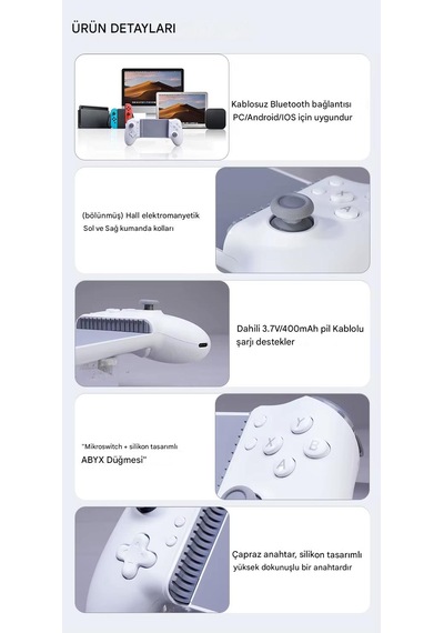 Everbox H5 Kablosuz Oyun Kumandası Gamepad Bluetooth Android, Apple Uyumlu iOS, Windows Pc 1000hz 400mah Batarya