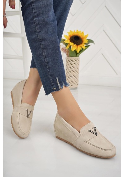 Nesilshoes Nesil Shoes Minal Gd06 Bej Gizli Topuk Kadın Ayakkabı