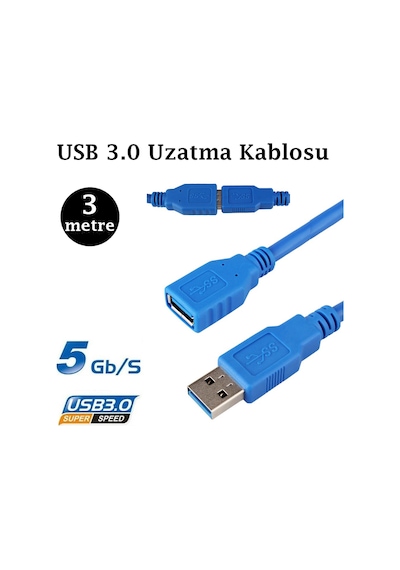 3 Metre Usb 3.0 Uzatma Kablosu Usb Erkek Dişi Uzatma Kablosu