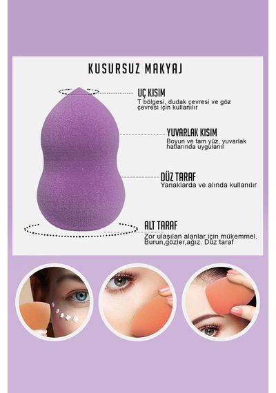 Muggio Kutulu Makyaj Sünger Seti Mor 4'lü