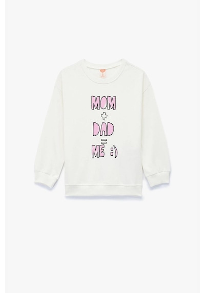 Koton Kız Bebek Pamuklu Uzun Kollu Bisiklet Yaka Baskılı Sweatshirt Ekru