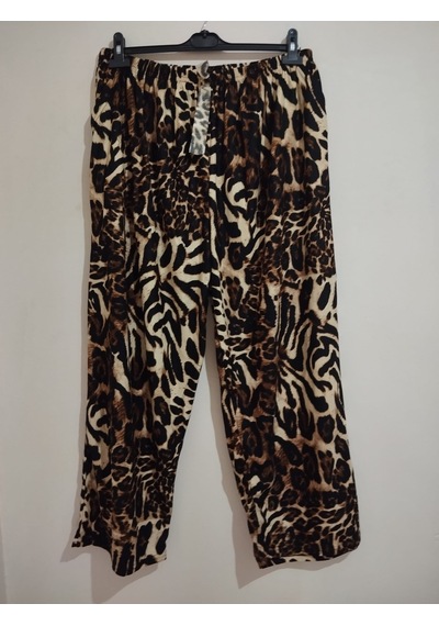 Anne Moda Ankara Kışlık Büyük Beden İnce 2 Cepli Beli Lastikli Yüksek Bel Süet Pantolon Siyah-leopar