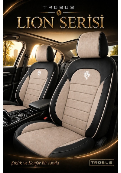 Toyota Aygo 2005-2021 Uyumlu Lion Serisi Bej Siyah Bej Oto Koltuk Kılıfı
