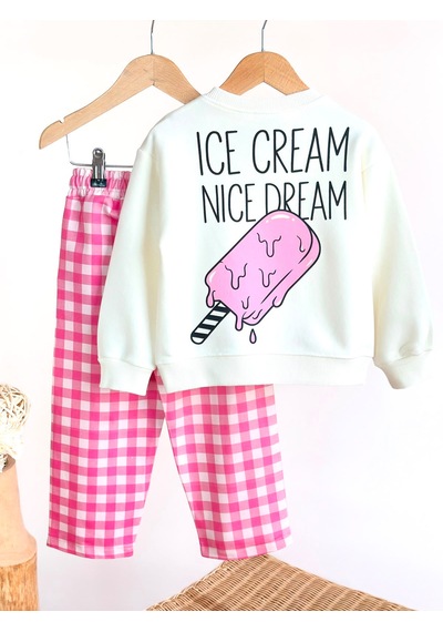 Elzo Collection Kız Çocuk İce Cream Baskılı Ekru Sweatshirt Kareli Pantolon Denim Kot Alt Üst Takım Çok Renkli Elzo Collection Kız Çocuk İce Cream Baskılı Ekru Sweatshirt Kareli Pantolon Denim Kot Alt Üst Takım Çok Renkli