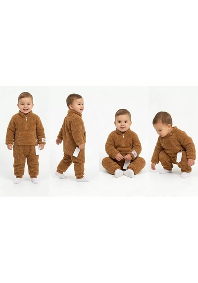 Veraura Lifestyle 3-12 Ay Peluş Kumaş Çıtçıtlı Bebek Tulumu Kahverengi