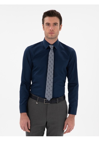 Cacharel Lacivert Slim Fit Klasik Yaka Basic Gömlek