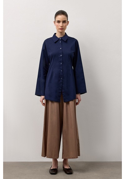 Molene Lacivert Pensli Fitted Poplin Gömlek