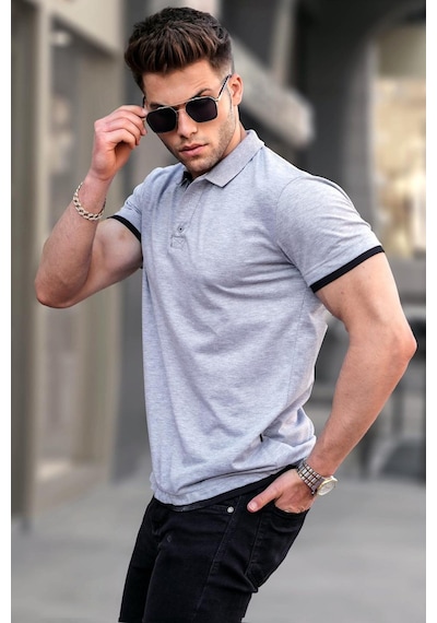 Madmext Gri Basic Polo Yaka Tişört 5885 Gri