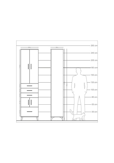 Arges Dolap 4 Raflı 4 Çekmeceli 4 Kapaklı 60x30x243 Çam-çam Çam