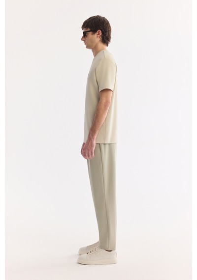 Avva Erkek Bej Bisiklet Yaka Baskılı Bi-stretch İnterlok Regular Fit T-shirt A61y1061