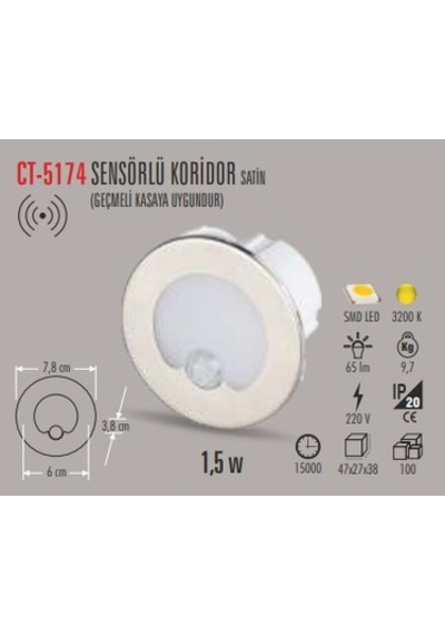 Cata CT-5174 1.5W 3200K Günışığı Sensörlü LED Koridor Aydınlatması