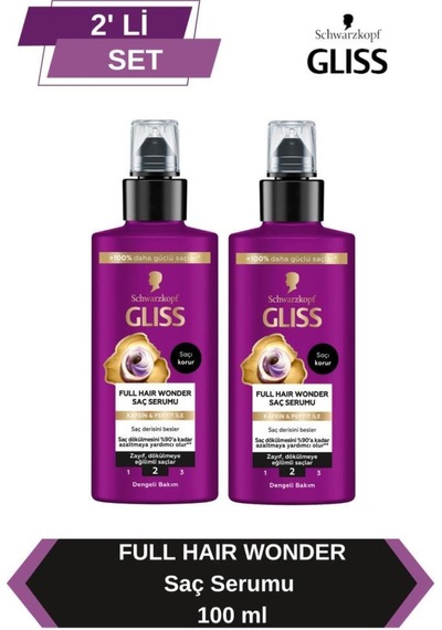 Gliss Full Hair Wonder Dökülme Karşıtı Sıvı Saç Bakım Serumu 100 Ml X 2 Adet set-hnkl-5219-6361