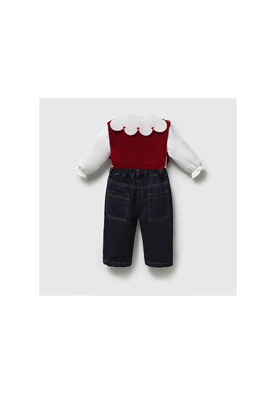 Ministok Lumiere Nakışlı Balon Jean Süveter Ve Gömlekten Oluşan 3'lü Kız B Kırmızı