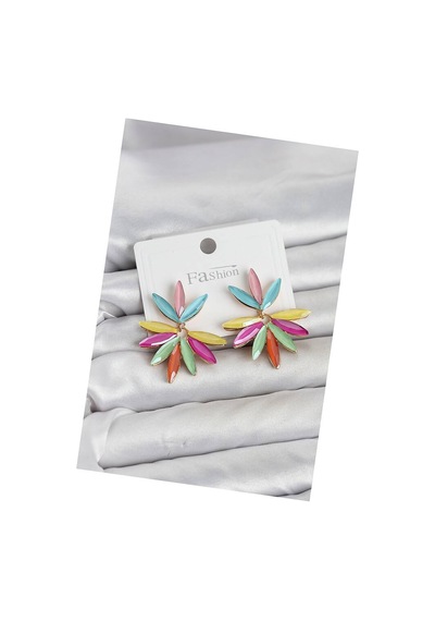 Karışık Renk Kristal Taşlı Lotus Model Kadın Küpe Tj-bkp11916 Evimdeyokyok Çok Renkli