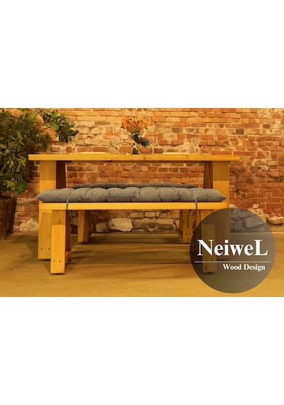 Neiwel Garden Mare Doğal Ahşap Banklı Bahçe Masa Takımı-120-280 Takım Açık Ceviz