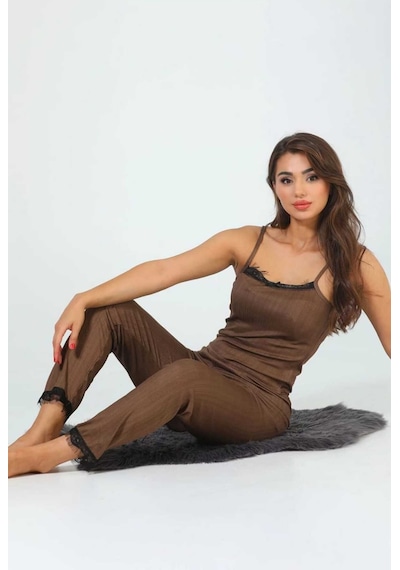 Kadın Askılı Pegasus Pijama Takımı Kahverengi