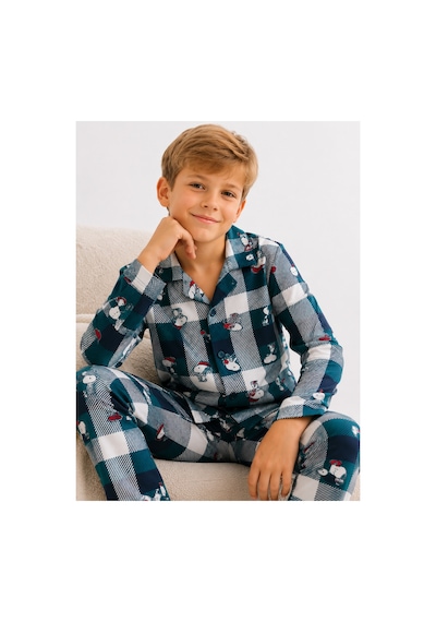 Free Beka Erkek Çocuk Önden Düğmeli Kareli Ve Karakter Desenli Uzun Kollu Pijama Takımı Yeşil Free Beka Erkek Çocuk Önden Düğmeli Kareli Ve Karakter Desenli Uzun Kollu Pijama Takımı Yeşil