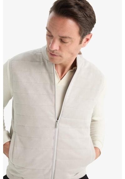 Defacto Slim Fit Dar Kesim Dik Yaka Astarlı Fermuarlı Cepli Mevsimlik Baharlık Süet Yelek F0246AX25AU Gri