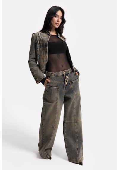 Kadın Koyu Kot 4w6-85 Mega Baggy Aksesuar Detaylı Tasarım Denim Jean