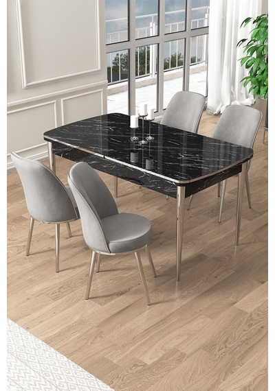Canisa Pale Serisi 80x132 Açılabilir Siyah Mermer Desen Mutfak Masa Takımı 4 Gri Sandalye Krom Detay Masa Siyah Mermer Desen Sandalye Gri Krom Ayak Canisa Pale Serisi 80x132 Açılabilir Siyah Mermer Desen Mutfak Masa Takımı 4 Gri Sandalye Krom Detay Masa Siyah Mermer Desen Sandalye Gri Krom Ayak