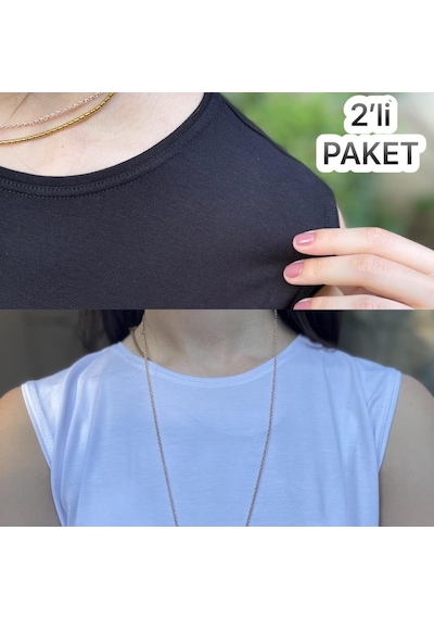 Kadın Sıfır Kol Penye Uzun Tunik İçlik Siyah Beyaz 2 Adet 001