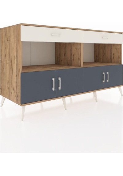 Kronos Konsol 2 Raflı 2 Çekmeceli 4 Kapaklı 176x59x99 Çam-antrasi Çam-antrasit/aytaşı