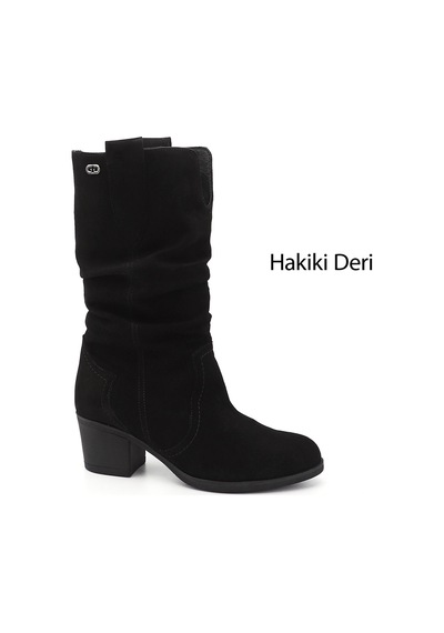 Gönderi(R) Gönderi R Kadın Siyah Süet Kalın Topuklu Körüklü Hakiki Deri Çizme Gkzc13447531 Siyah Süet