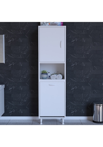 Mutfak Dolabı Kirli Çamaşır Dolabı Düşer Kapaklı Sepetli Banyo Dolabı 45x160x32 Cm Beyaz