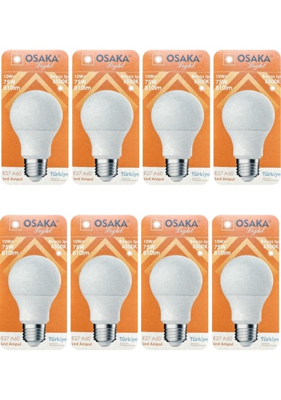 8 Adet Osaka 10w 75w Beyaz Işık 6500k E27 Duylu Kalın Duy Led Ampul