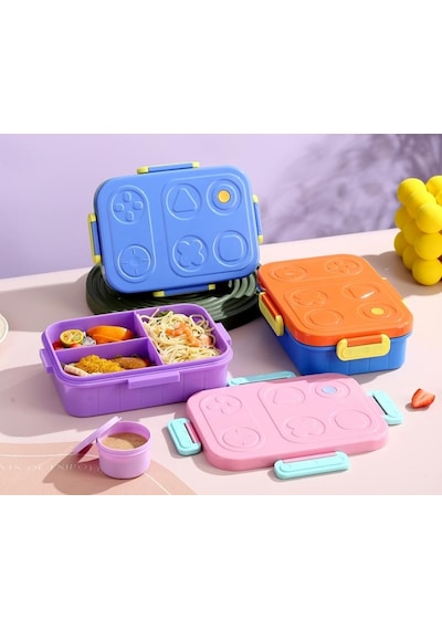 Renkli Desenli Beslenme Kutusu - 830 Ml 3 Bölmeli Çocuk Beslenme Kabı Pp Pembe Diğer