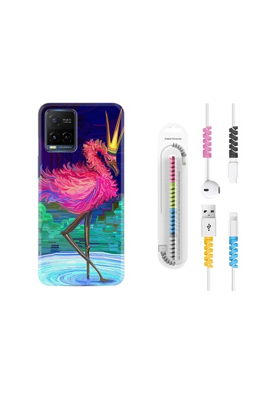 Vivo V21 Kılıf Kablo Koruyuculu Queen Flamingo 1748