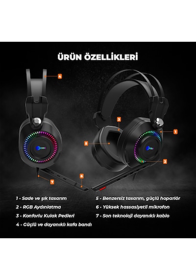 Lecoo HT405 3.5 MM Jack + USB Kablolu RGB Kulak Üstü Gaming Kulaklık