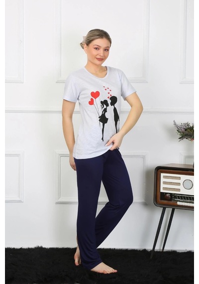 Lenaca Kadın Kısa Kol Penye Pijama Takımı Buz Mavisi