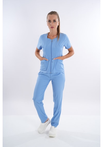 Bebe Mavi Lily Model Fermuarlı Soft Likra Doktor Hemşire Üniforma 001