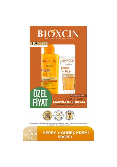Bioxcin Sun Care Spf 50 Yüz Güneş Kremi 50 ml Kuru ve Normal Cilt + Vücut Güneş Spreyi 200 Ml Avantaj Seti