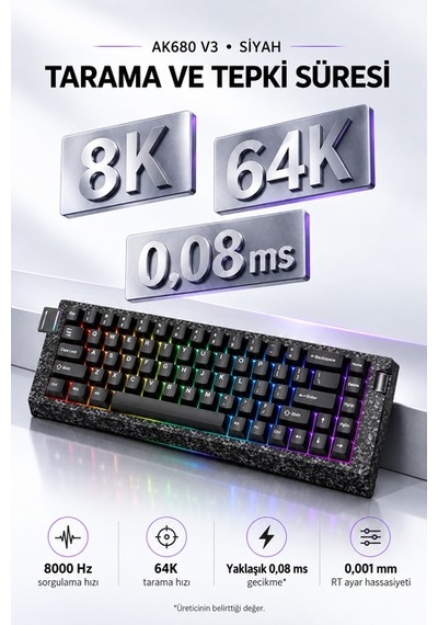 Ajazz Ak680 V3 8000 Hz Manyetik Rgb Oyuncu Klavyesi Siyah Ice Island
